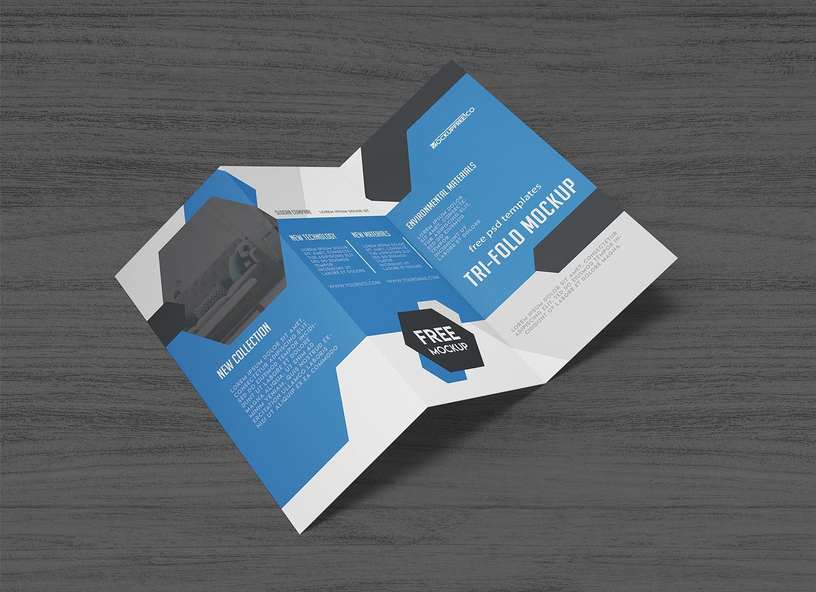Free Tri-Fold Brochure Mockup 2 PSD File in 2020 | Brochure mockup psd