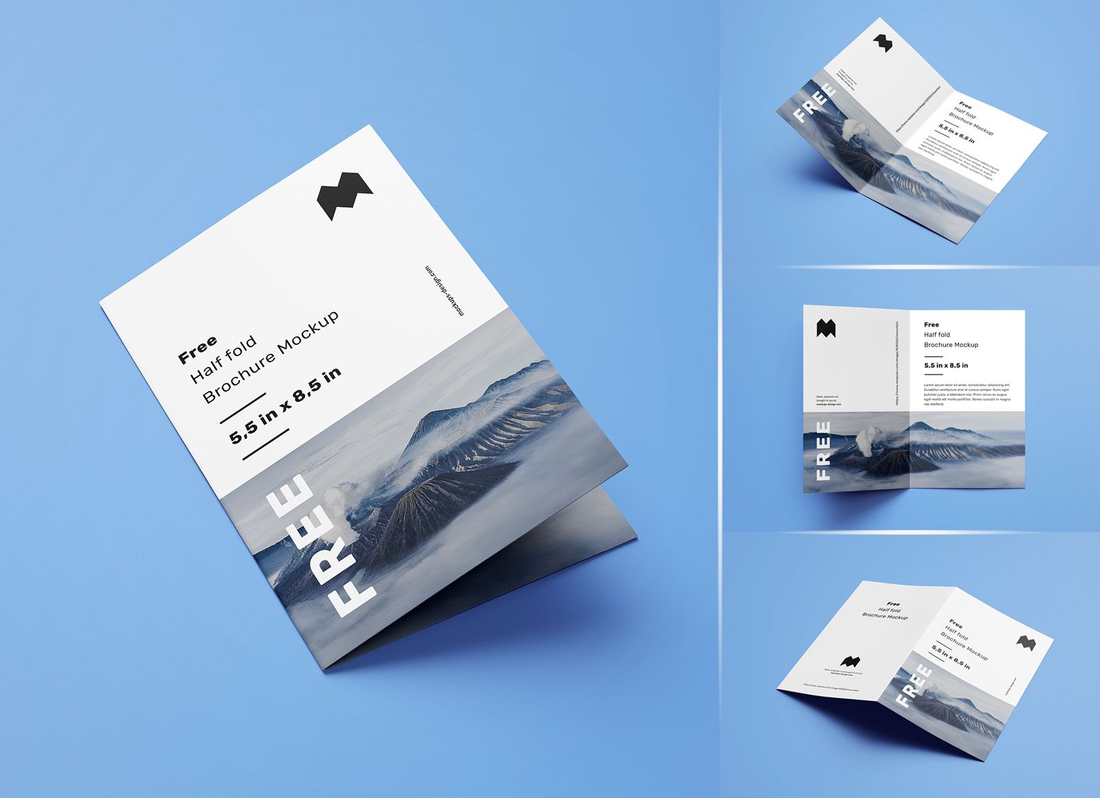 Free US Letter Half Fold Brochure Mockup PSD Set | Brochures mockups